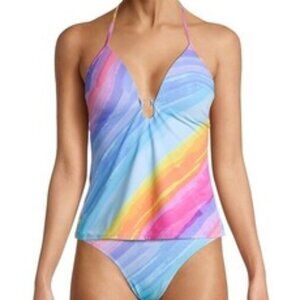 Rachel Roy Ombre Stipe Halter Neck Tankini and Bottom Set Sz SM